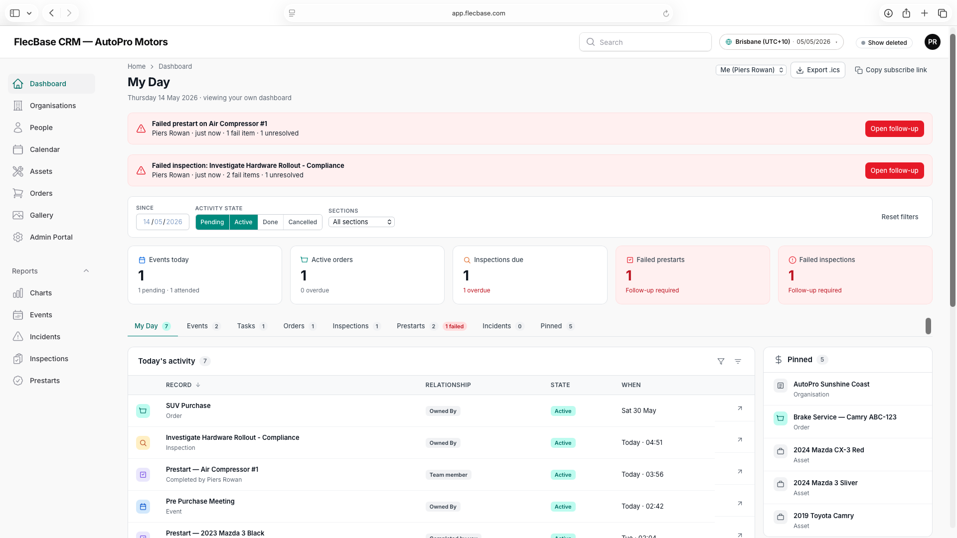 SafeStaff office dashboard showing field captures syncing into the CRM in real time